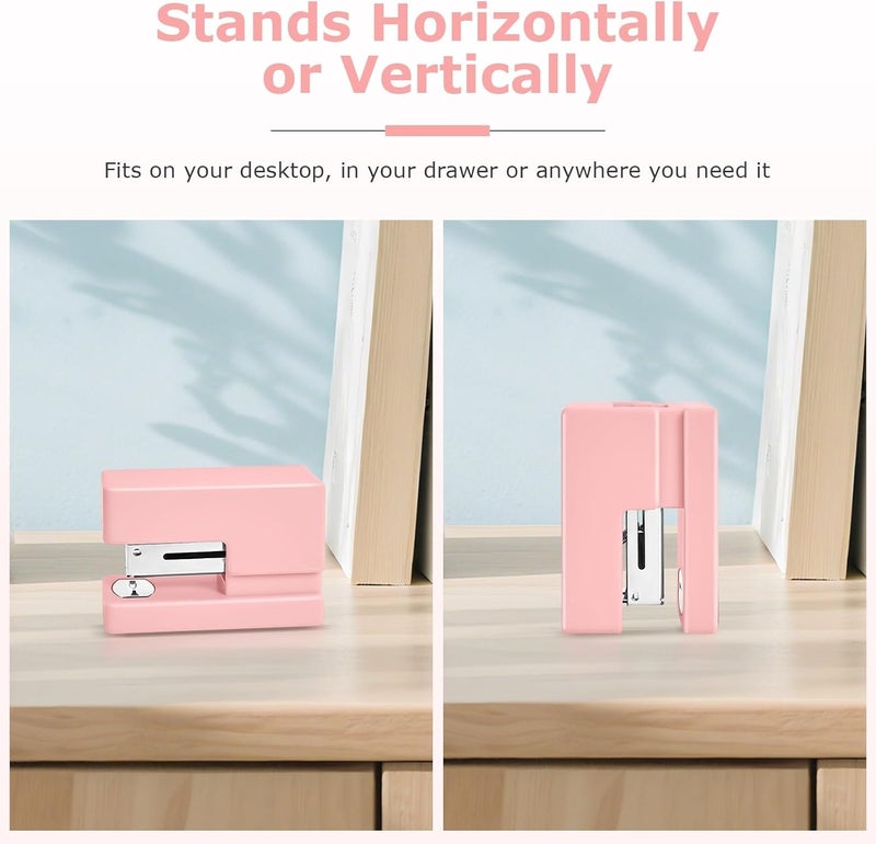 Yzkula Mini Stapler - Small Cute Desk Staplers - 25 Sheet Capacity with 830 Staples and Staple Remover, Desktop Stapler for Office, School, Home, Pink - Image 2